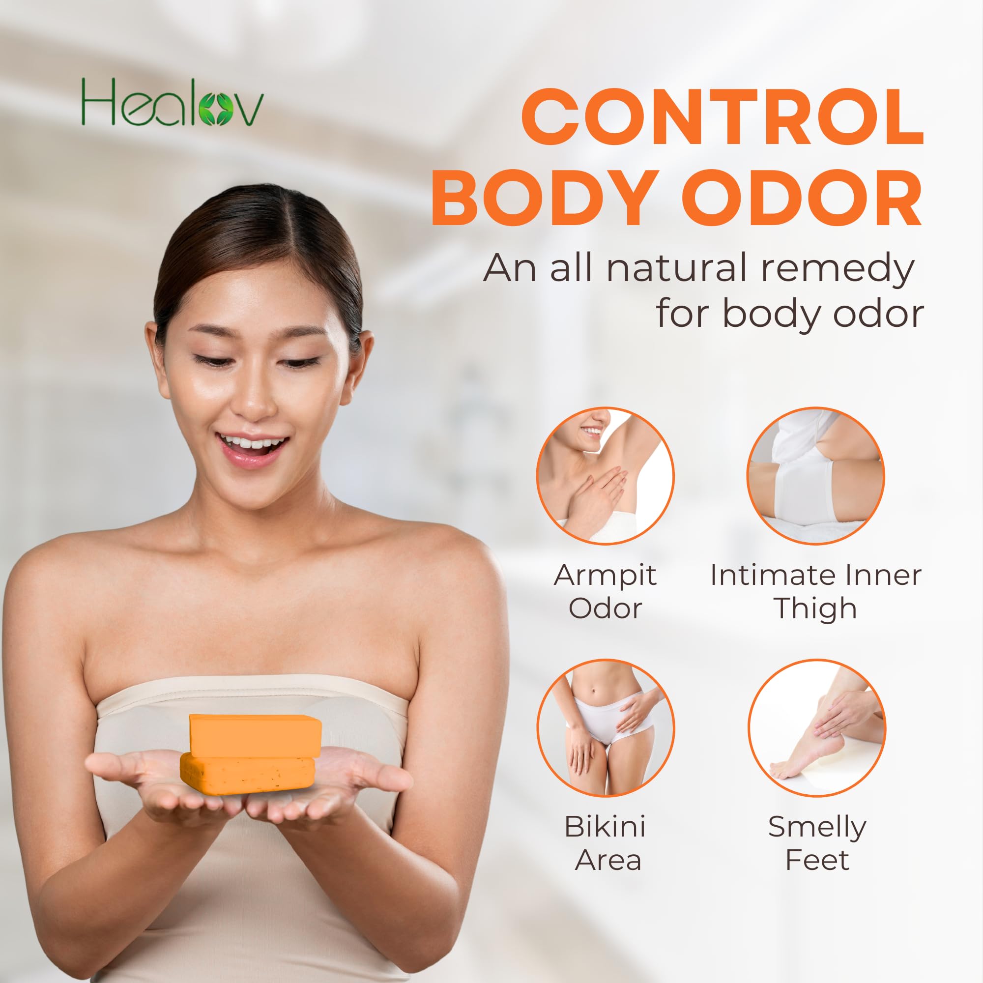 Healov Persimmon Soap Bar for Body Odor Control – Purifying Deodorizing Face & Body Wash for Eliminating Body Odor – Great for Skin Brightening, Hyperpigmentation – Deodorant Soap for Men & Women